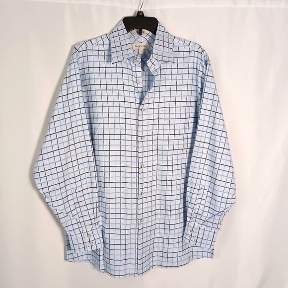 John W Nordstrom Mens Blue Plaid Dress Shirt L Long Sleeve Button Front - Picture 2 of 5